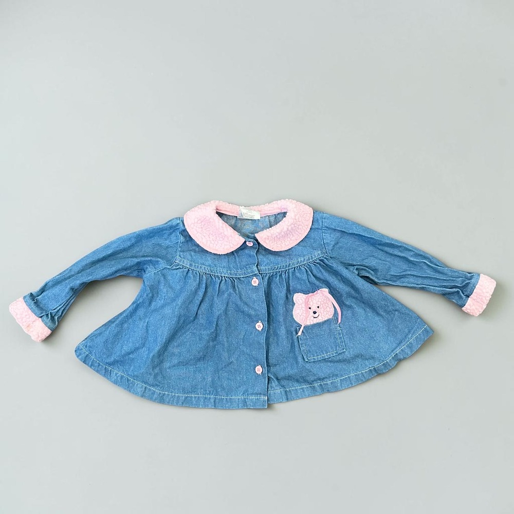 Catton Brothers Vintage Denim Jacket Pink Faux Fur Bear Trim 24 Months Girls